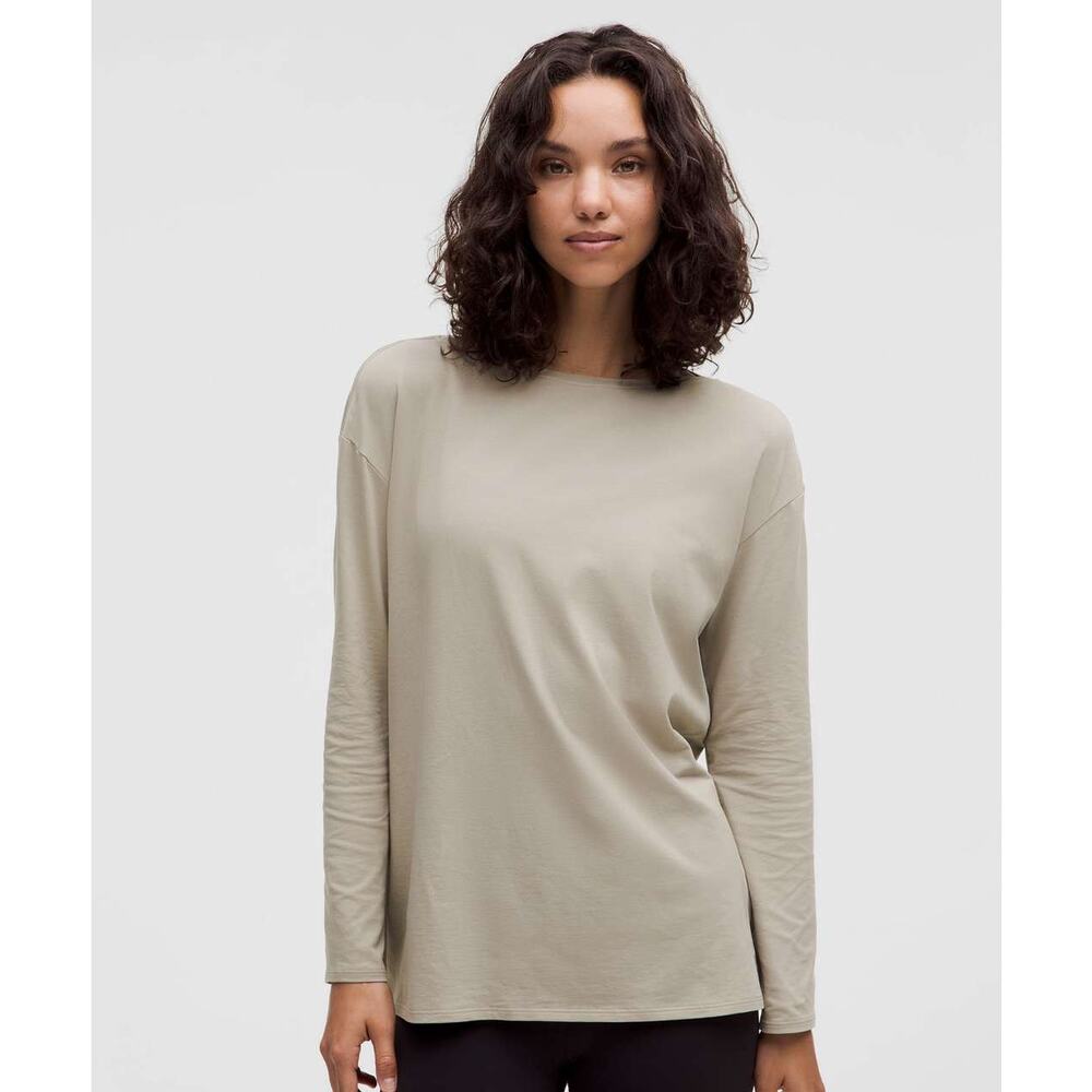 NWT Lululemon Sz 6 Relaxed-Fit Boatneck Long-Sleeve Shirt in Riverstone $68 MSRP
